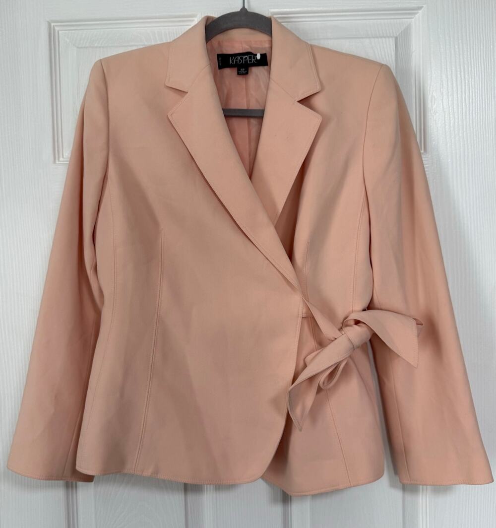 Kasper Women's Peach Pink Tie Front Blazer Jacket Size 4 Petite